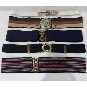 5 Vintage 80's 90's Womens Stretch Belts Wide Retro Glam Metal Lot Y2K